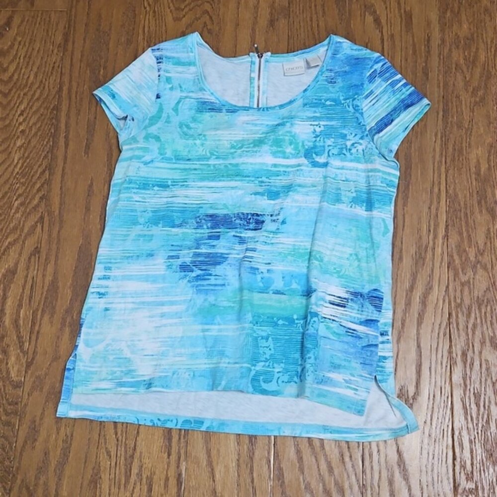 Chicos Turquoise Green Abstract Print Tee Size Medium